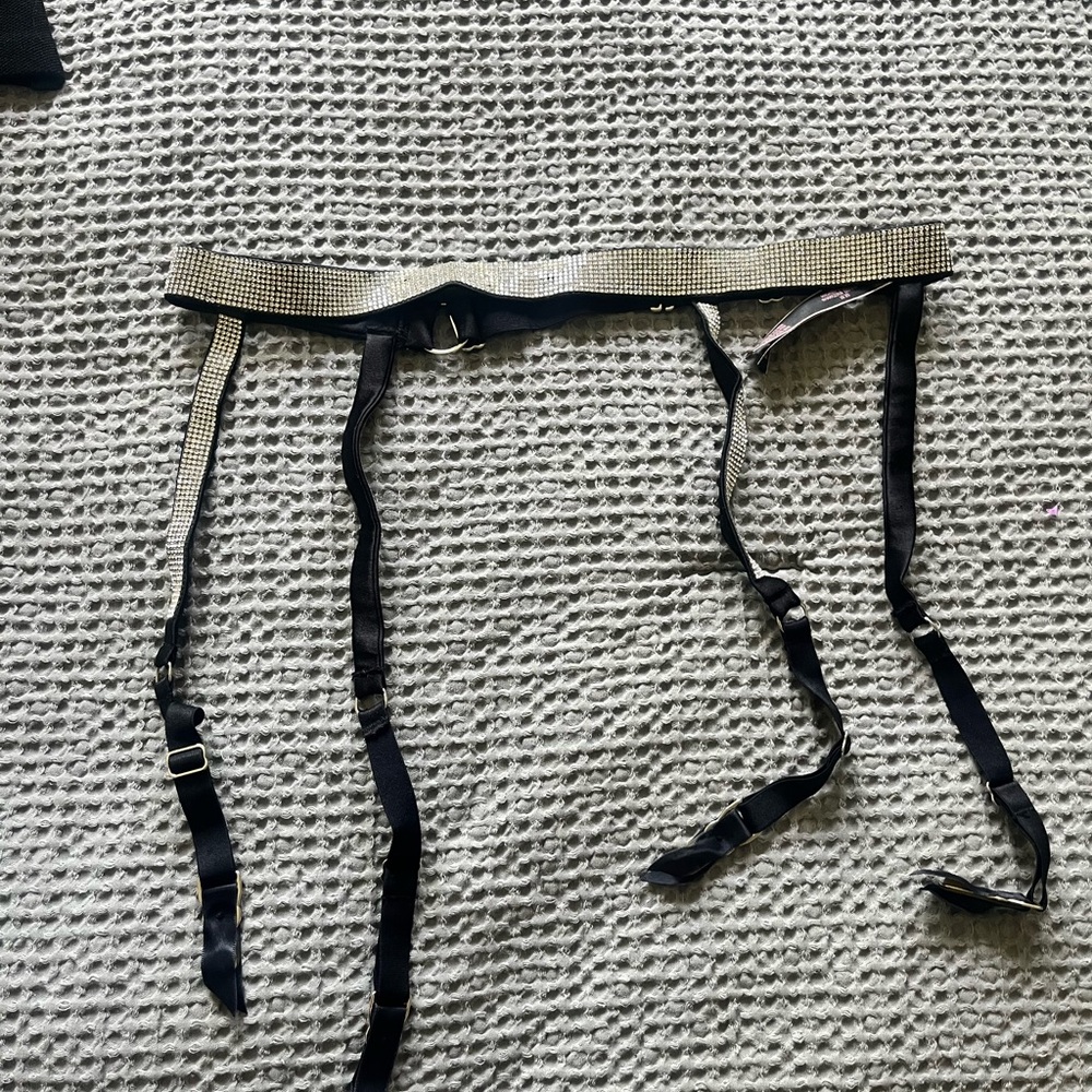 Victoria Secrets Bombshell Black and Silver Rhinestone Garter Belt